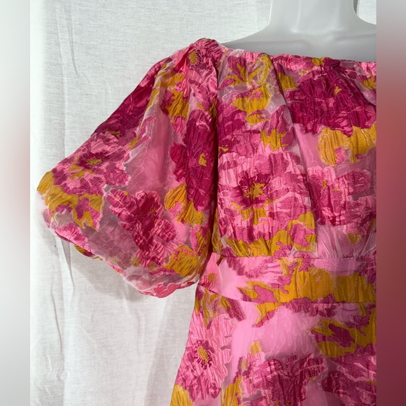 Petal & Pup Olivia Organza Pink and Yellow Floral Mini Dress - Picture 9 of 16